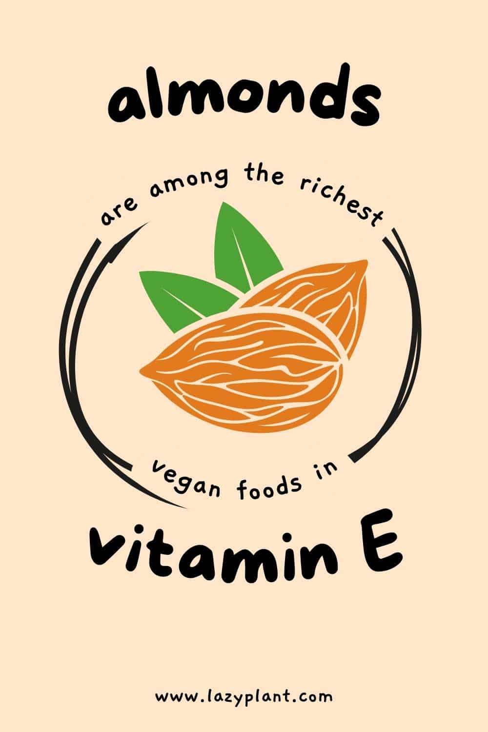 Almonds are the richest vegan source of vitamin E LazyPlant