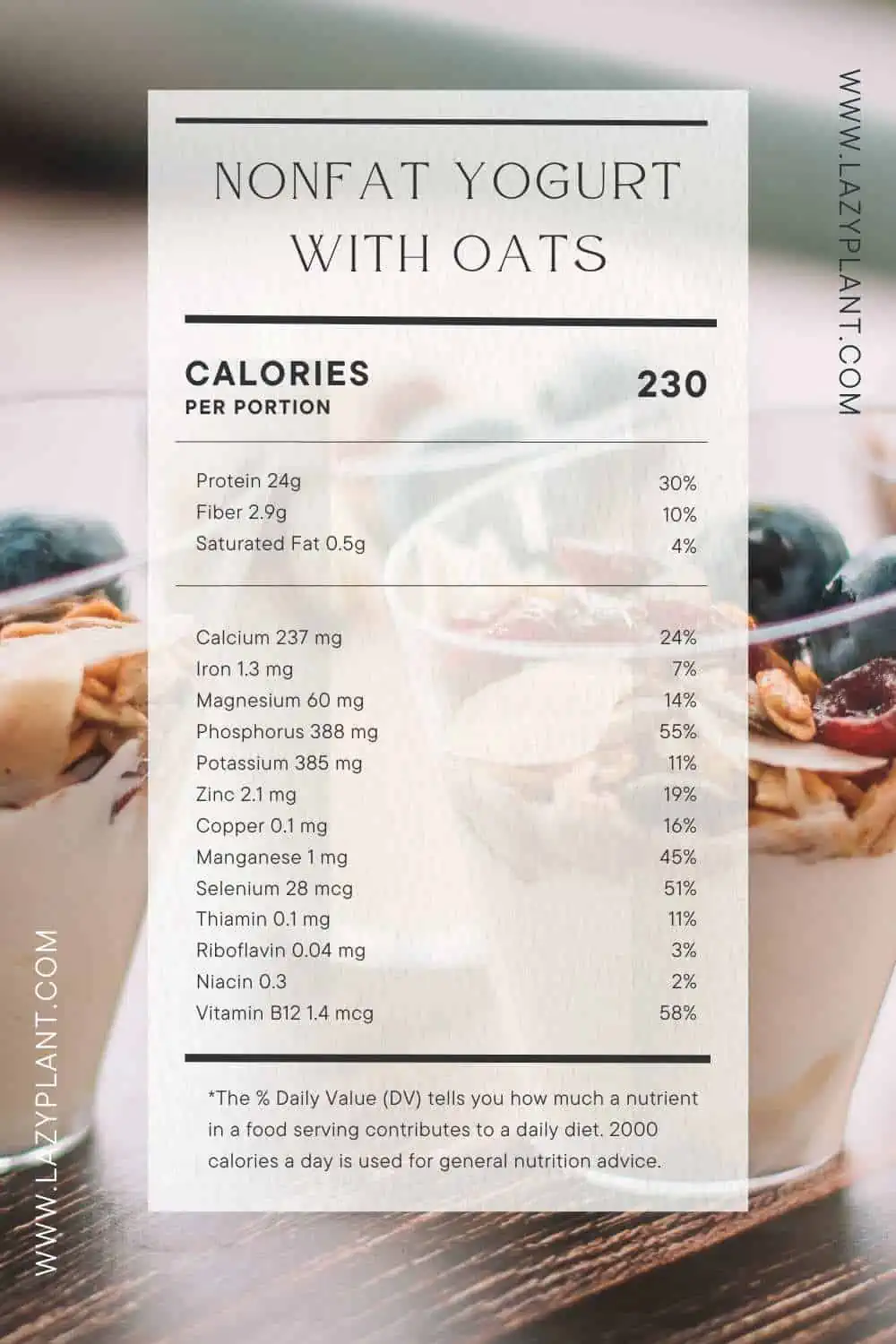 Nutrition facts label: A bowl of oats with Greek yogurt