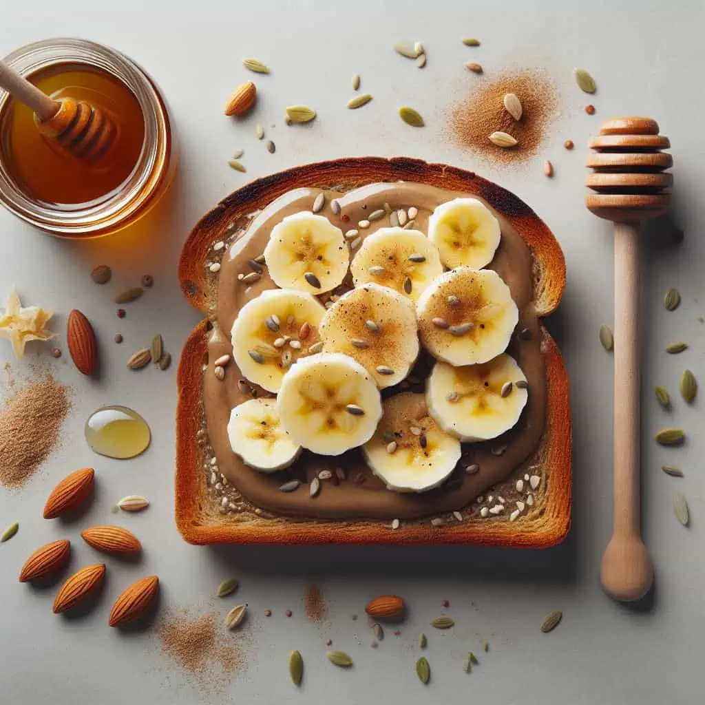 Quiz | Banana toast | healthy snack with tahini or peanut butter, honey, seeds & nuts